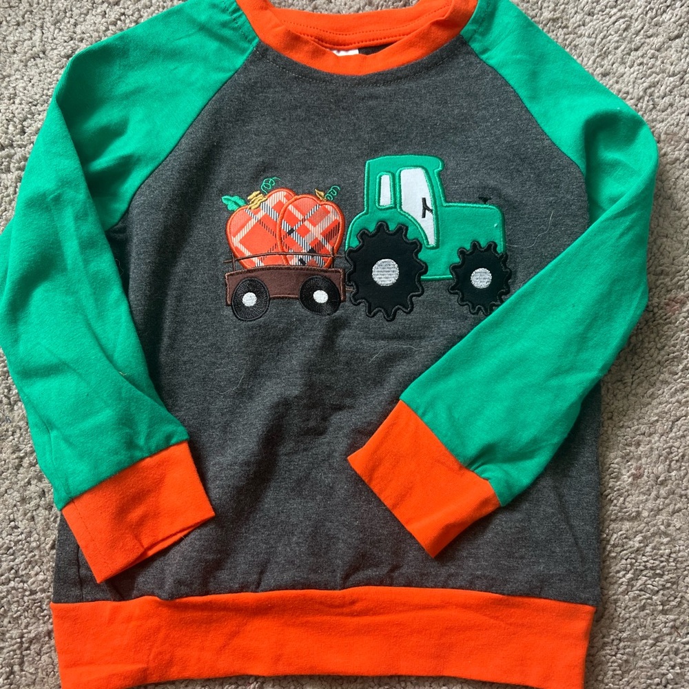 Kids Green and Gray Tractor Sweatshirt